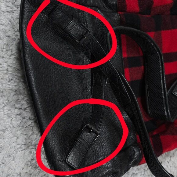 READ Mcq by Alexander Mcqueen Red Black Buffalo Plaid Wool Leather Backpack - Picture 9 of 16